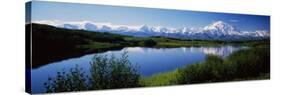 Mount McKinley and Alaska Range, Lake Reflection, Green Hills, Denali National Park, Alaska, USA-null-Stretched Canvas