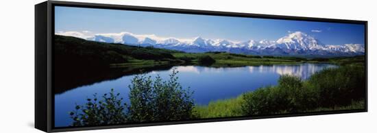 Mount McKinley and Alaska Range, Lake Reflection, Green Hills, Denali National Park, Alaska, USA-null-Framed Stretched Canvas