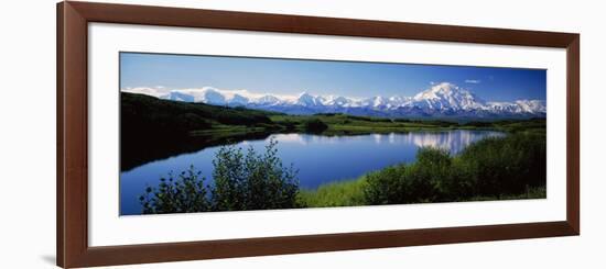 Mount McKinley and Alaska Range, Lake Reflection, Green Hills, Denali National Park, Alaska, USA-null-Framed Photographic Print