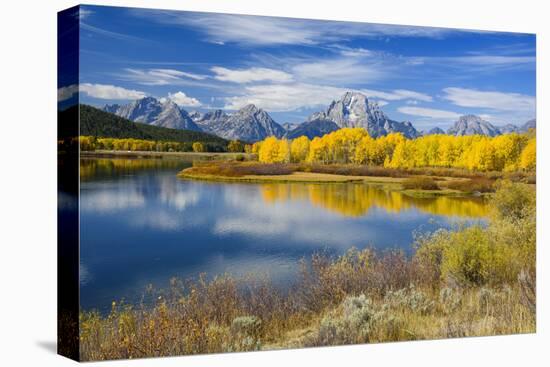 Mount Moran and the Teton Range from Oxbow Bend, Snake River, Grand Tetons National Park, Wyoming-Gary Cook-Stretched Canvas