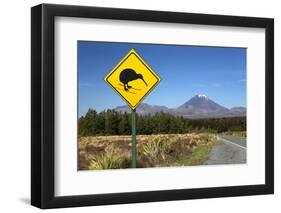 Mount Ngauruhoe with Kiwi Crossing Sign-Stuart-Framed Photographic Print