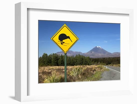 Mount Ngauruhoe with Kiwi Crossing Sign-Stuart-Framed Photographic Print