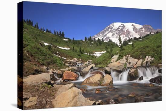 Mount Rainier and Mountain Stream, Washington State, USA-Mark Taylor-Stretched Canvas