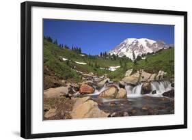 Mount Rainier and Mountain Stream, Washington State, USA-Mark Taylor-Framed Photographic Print