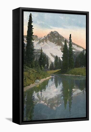 'Mount Rainier and Reflection Lake', c1916-Asahel Curtis-Framed Stretched Canvas