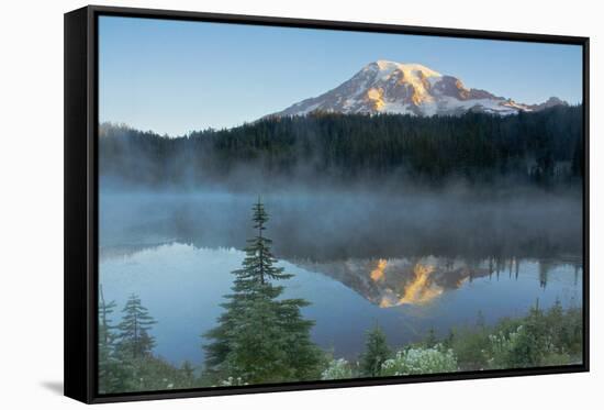 Mount Rainier and Reflection Lake, Mount Rainier National Park, Washington-Michel Hersen-Framed Stretched Canvas