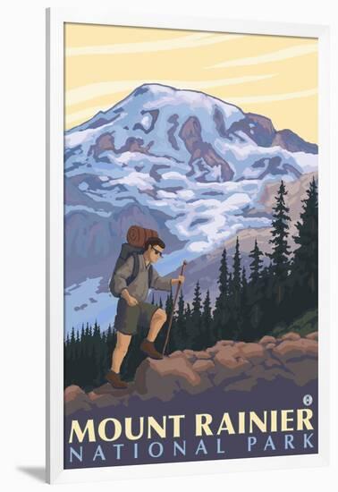 Mount Rainier, Hiker-Lantern Press-Framed Art Print