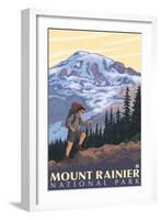 Mount Rainier, Hiker-Lantern Press-Framed Art Print