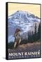 Mount Rainier, Hiker-Lantern Press-Framed Stretched Canvas