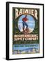 Mount Rainier - Mountaineering Supply Company-Lantern Press-Framed Art Print