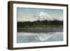 Mount Rainier Nat'l Park, Washington - View of Mt. Rainier Mirrored in Lake Spanaway, c.1912-Lantern Press-Framed Art Print