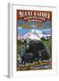 Mount Rainier National Park - Bear Family Vintage Sign-Lantern Press-Framed Art Print