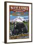 Mount Rainier National Park - Bear Family Vintage Sign-Lantern Press-Framed Art Print