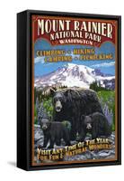 Mount Rainier National Park - Bear Family Vintage Sign-Lantern Press-Framed Stretched Canvas