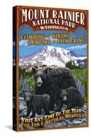 Mount Rainier National Park - Bear Family Vintage Sign-Lantern Press-Stretched Canvas
