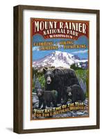 Mount Rainier National Park - Bear Family Vintage Sign-Lantern Press-Framed Art Print