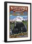 Mount Rainier National Park - Bear Family Vintage Sign-Lantern Press-Framed Art Print