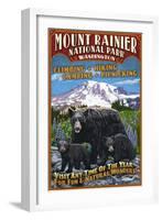 Mount Rainier National Park - Bear Family Vintage Sign-Lantern Press-Framed Art Print