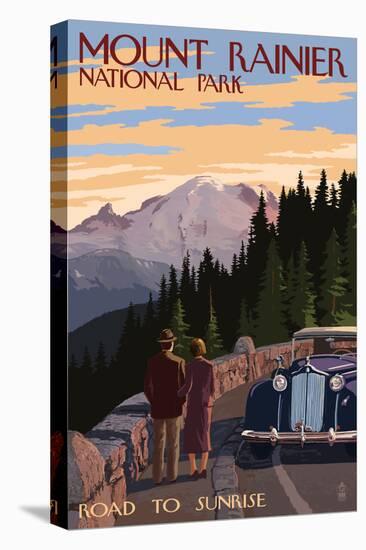 Mount Rainier National Park - Road to Sunrise-Lantern Press-Stretched Canvas