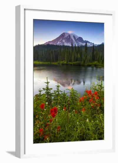 Mount Rainier National Park, Washington: Sunset At Reflection Lakes With Mount Rainier In The Bkgd-Ian Shive-Framed Photographic Print