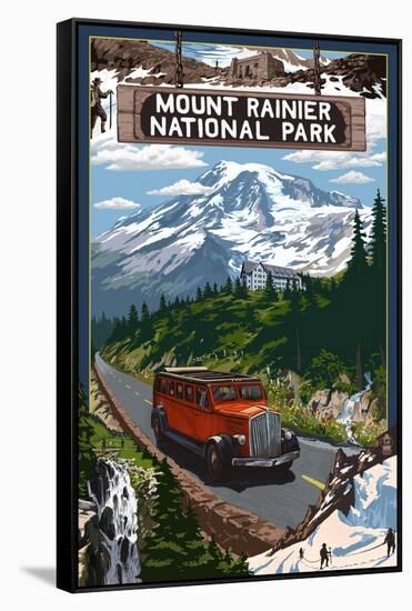 Mount Rainier National Park-Lantern Press-Framed Stretched Canvas