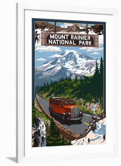 Mount Rainier National Park-Lantern Press-Framed Art Print