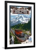 Mount Rainier National Park-Lantern Press-Framed Art Print