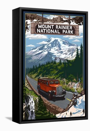 Mount Rainier National Park-Lantern Press-Framed Stretched Canvas