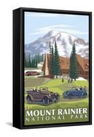 Mount Rainier, Paradise Lodge and Chalmers-Lantern Press-Framed Stretched Canvas