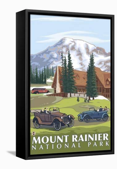 Mount Rainier, Paradise Lodge and Chalmers-Lantern Press-Framed Stretched Canvas