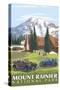 Mount Rainier, Paradise Lodge and Chalmers-Lantern Press-Stretched Canvas