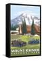 Mount Rainier, Paradise Lodge and Chalmers-Lantern Press-Framed Stretched Canvas