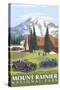 Mount Rainier, Paradise Lodge and Chalmers-Lantern Press-Stretched Canvas