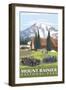 Mount Rainier, Paradise Lodge and Chalmers-Lantern Press-Framed Art Print