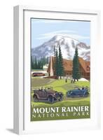 Mount Rainier, Paradise Lodge and Chalmers-Lantern Press-Framed Art Print