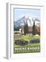 Mount Rainier, Paradise Lodge and Chalmers-Lantern Press-Framed Art Print