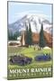 Mount Rainier, Paradise Lodge and Chalmers-Lantern Press-Mounted Art Print