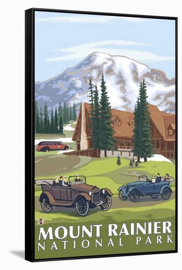 Mount Rainier, Paradise Lodge and Chalmers-Lantern Press-Framed Stretched Canvas