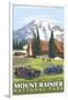 Mount Rainier, Paradise Lodge and Chalmers-Lantern Press-Framed Art Print