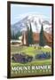 Mount Rainier, Paradise Lodge and Chalmers-Lantern Press-Framed Art Print