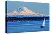 Mount Rainier Puget Sound North Seattle Snow Mountain Sailboats, Washington State-William Perry-Stretched Canvas
