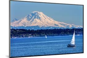 Mount Rainier Puget Sound North Seattle Snow Mountain Sailboats, Washington State-William Perry-Mounted Photographic Print