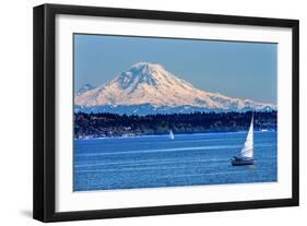 Mount Rainier Puget Sound North Seattle Snow Mountain Sailboats, Washington State-William Perry-Framed Photographic Print