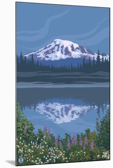 Mount Rainier - Reflection Lake - Image Only-Lantern Press-Mounted Art Print