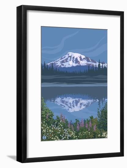 Mount Rainier - Reflection Lake - Image Only-Lantern Press-Framed Art Print