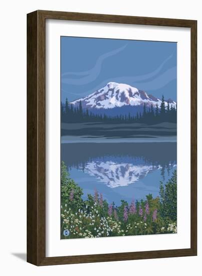 Mount Rainier - Reflection Lake - Image Only-Lantern Press-Framed Art Print