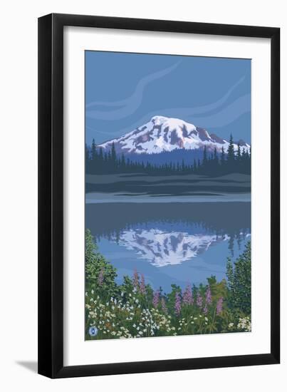 Mount Rainier - Reflection Lake - Image Only-Lantern Press-Framed Art Print