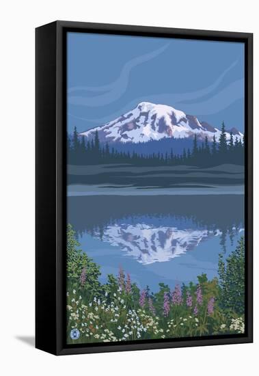 Mount Rainier - Reflection Lake - Image Only-Lantern Press-Framed Stretched Canvas