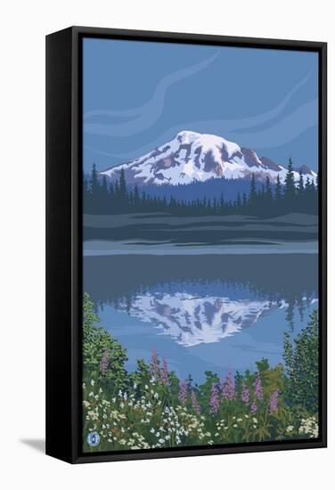 Mount Rainier - Reflection Lake - Image Only-Lantern Press-Framed Stretched Canvas