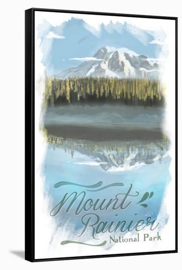 Mount Rainier - Reflection Lake - Watercolor-Lantern Press-Framed Stretched Canvas